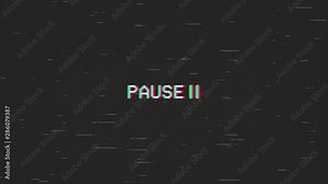 A capture of a VCR playing and pausing a VHS blank tape: the text Pause, appearing with a blinking symbol, at the center of the screen. Digital remake, regular size.