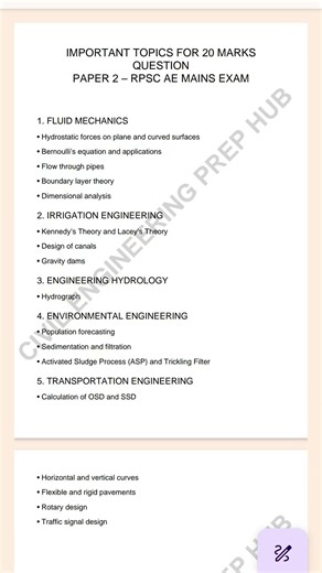 RPSC AE MAINS 🔥 Paper 2 | 20 Marks Sure Topics | Civil Engineering#RPSCAE#RPSC