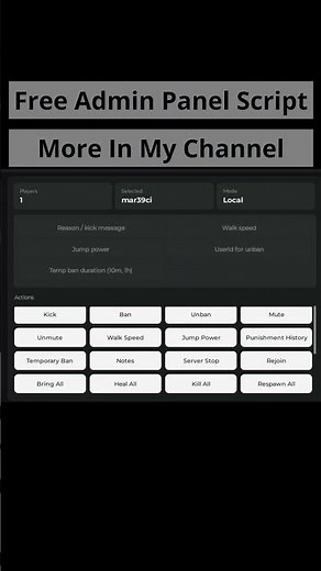 🔥 Free Admin Panel V2 0 Script for Roblox Studio 👁️ Shorts