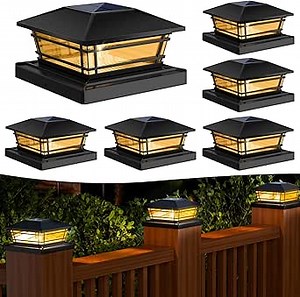 Solar Post Cap Lights Outdoor 6 Pack [LED Bulb, 2 Brightness Setting] Fence Post Solar Lights Waterproof for 4x4 5x5 or 5.5x5.5 Wood Posts, Warm Bright Bulb Lighting for Garden Deck Yard