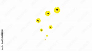 Animated yellow beautiful flowers fly from bottom to top. A fountain of flying flowers. Looped video. Concept of spring. Vector illustration isolated on the white background. Stock Video