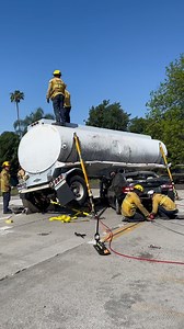 Check out this intense training of an LAFD auto extrication class! 🚒 This scenario tackles a vehicle trapped under a gasoline tanker. Our first responders are trained to learn how to properly lift and stabilize the tanker with hydraulic tools and airbags, ensuring a safe extraction for both vehicle and patient. #lafd #firedepartment #firefightertraining #heavyrescue | LAFD Foundation