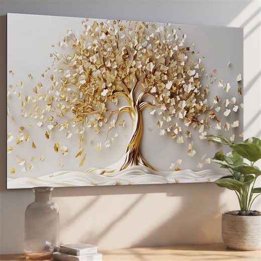 Golden Tree of Life Tempered Glass Wall Art – Abstract Nature Decor - Etsy