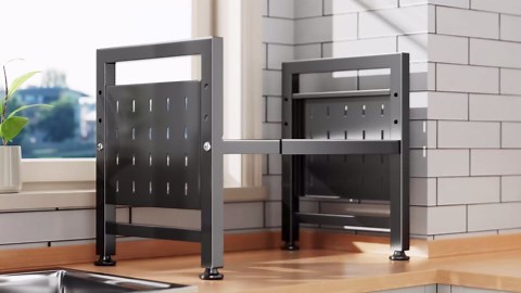 Microwave Stand, 3-Tier Expandable(17.4"- 27.4") Heavy Duty Adjustable Shelf Microwave Oven Rack, Kitchen Countertop Organizer and Storage with 9 Hooks & Cutting Board Holder, Holds up 180 lbs, Black