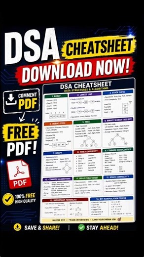 💯DSA Cheatsheet PDF FREE!Comment “PDF”to get the complete DSA Cheatsheet 📚