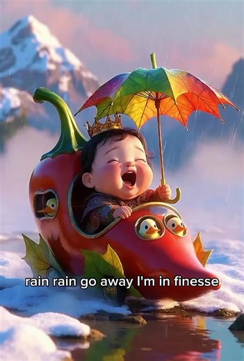 Kids Riding Animals on Fruit Cars in Rain