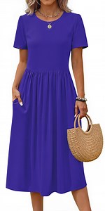 Fantaslook Summer Short Sleeve Midi Dresses for Women Casual Floral T Shirt Dresses Flowy Beach Sundress with Pockets