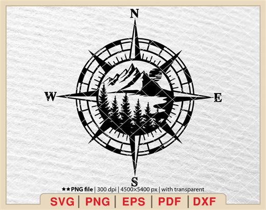 Compass & Mountain Scene SVG: Forest Adventure Design (digital Files) - Etsy