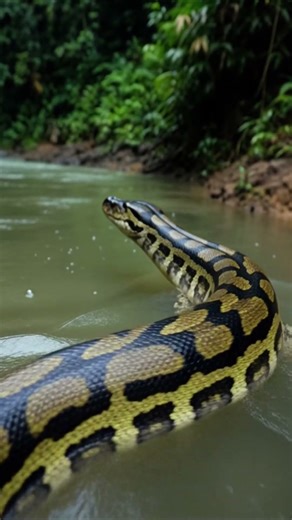 Giant python jumps into the Amazon River in a stunning display! #snake #anaconda #snakevideo #amazon