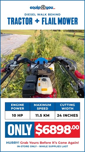 10K views | Power through the toughest jobs with the Diesel Walk-Behind Tractor + Flail Mower. Designed for strength and versatility, this combo handles heavy grass, brush, and field maintenance with ease. Visit us at our Wildey, St. Michael or Jackson, St. Thomas stores, shop online at Equip4You.com, or call us at 426-9999 / 425-9999. #equip4you | Equip4you | Facebook
