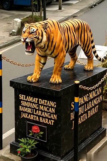 Animasi Patung Macan atau Harimau Marah di Simpang Macan, Bambu Larangan, Jakarta Barat