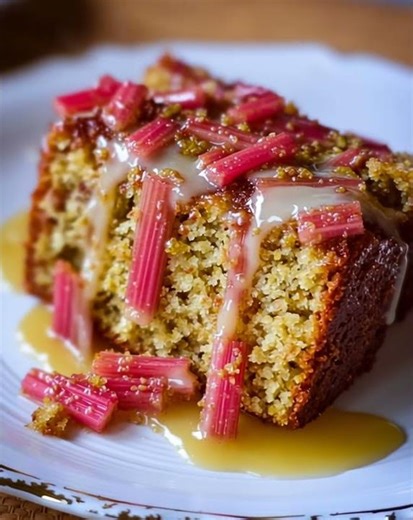Rhubarb Cake with Butter Sauce