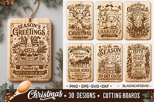 Christmas Cutting Board Engraving File, Bundle Farmhouse Christmas SVG PNG Laser Engraving File Charcuterie Cutting Board - Etsy