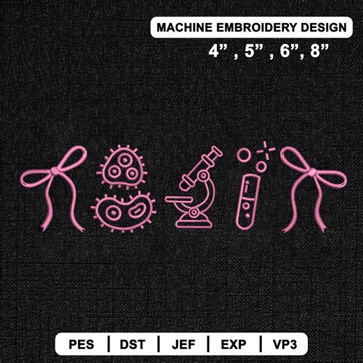 Coquette Lab Week Machine Embroidery Design, Bow Lab Technician Pattern, Microscope Lab Coat Test Tube Embroidery File, Medical Scientist - Etsy