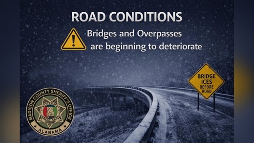 Madison County Sheriff's Office reports road conditions 'deteriorating rapidly'