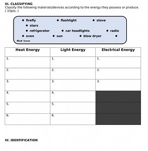 III. CLASSIFYINGClassify the following materials/devices acco... | Filo