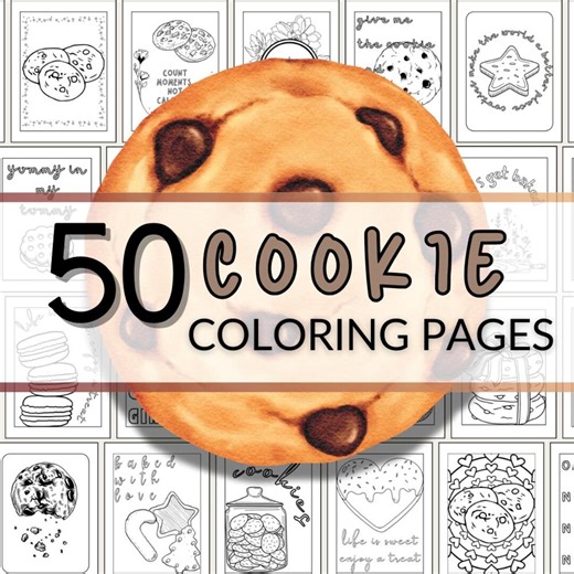 Cookie Coloring Pages for Adults, Easy Cute Dessert Coloring Sheets, Chocolate Chip Cookie Sweets Pastry Digital Coloring Book PDF - Etsy