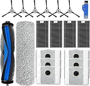 19Pcs Replacement Parts for Ecovacs Deebot X8 Pro Omni for Yeedi S14 Plus Vacuum Cleaner, 1 Main Brush, 1 Soft Brush, 6 Side Brush, 4 HEPA Filter, 6 Dust Bag