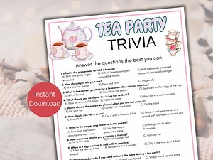 Tea Party Trivia Game, Tea Party Quiz, Tea Party Etiquette Game Printable, Tea Party Activities, Tea Etiquette Game, Garden Tea Party - Etsy