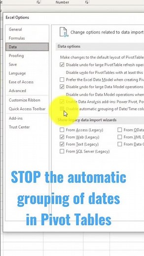 Switch off date groupings in Excel Pivot Tables