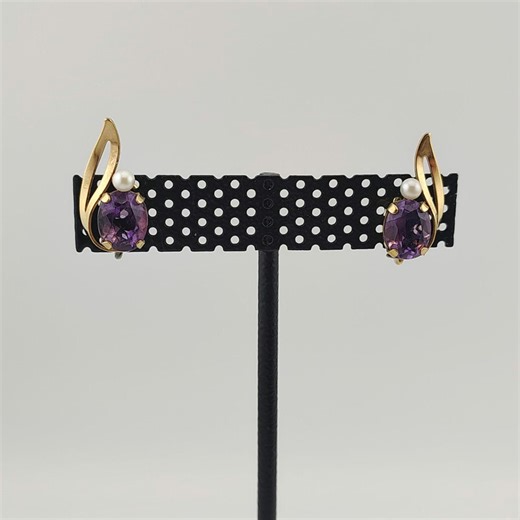 Vintage Van Dell Gold Filled Earrings Amethyst Cultured Pearl Screw Back Non Pierced Statement - Etsy