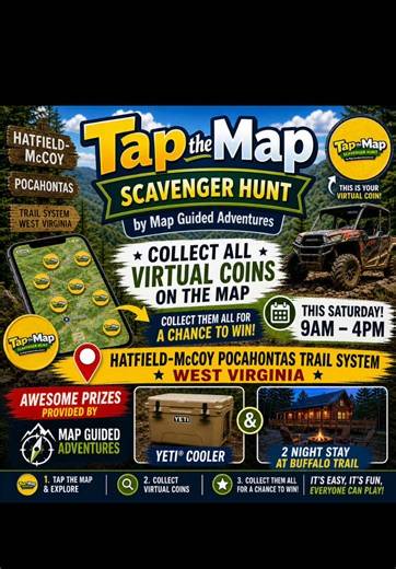 Tap the Map by @mapguidedadventures is at the Hatfield McCoy trail system Pocahontas this Saturday! #TaptheMap #HMT
