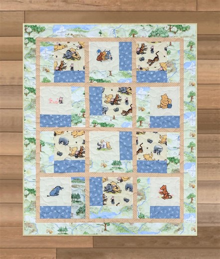 Winnie the Pooh Embroidered Baby Quilt, Handmade Nursery Decor, Pooh and Friends Blanket - Etsy