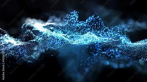 Abstract blue particles floating and swirling in dark space, creating a mesmerizing dynamic wave pattern with a soft glowing effect, resembling cosmic energy flow Stock Video