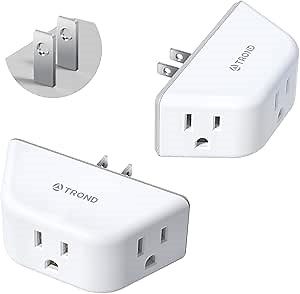 TROND 2 Prong to 3 Prong Outlet Adapter 2 Pack, 3-Way Angled Wall Extender with 3 AC Sockets, Plug Expander for Non-Grounded Outlets in Old House, Cruise Ship Essentials, White