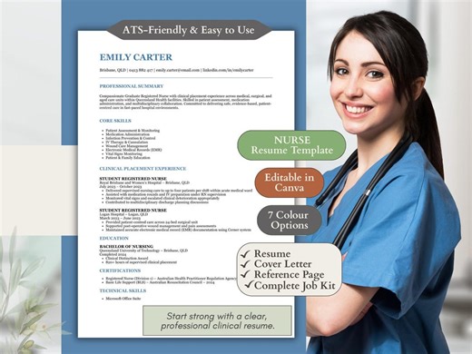 Graduate Nurse Resume Bundle | ATS Nursing Template + Career Guide | Job Application Bundle | Canva - Etsy