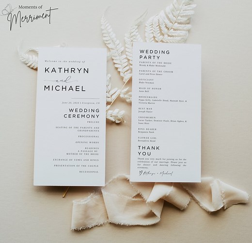 DIY Wedding Program | Printable Ceremony Card | Modern Order of Service Template | Minimalist Wedding Ceremony Program | Editable Template - Etsy