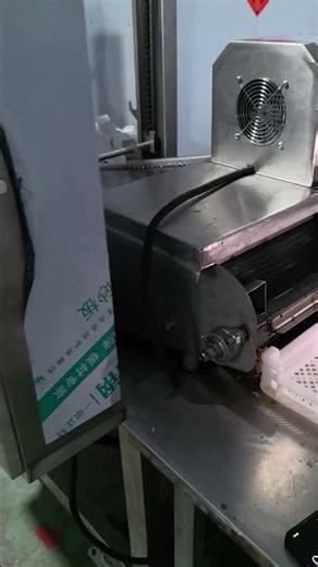 Big electric fryer for chicken fillets,equipped with teflon conveyor belt to prevent the sticking.