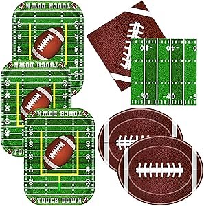 Football Party Supplies Kit Serve 25 - 100Pcs Football Plates and Napkins Touchdown Party Tableware Decorations for Football Birthday,Football Game Day Party