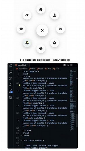 Full code on Telegram ⟶ @bytelabtg Super moderen menu #coding #python #css #html #ja #javascript
