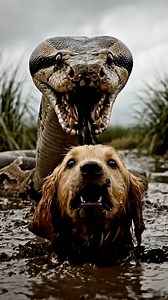 Hero Monkey Saves Puppy From Giant Python Attack Description: Witness the incredible moment a brave monkey risks everything to save a trapped puppy from a massive python! 😱 In this intense wildlife footage, a Golden Retriever puppy finds itself stuck in deep mud, cornered by a deadly snake. Just when all hope seems lost, a heroic monkey leaps into action, fighting off the predator and carrying the puppy to safety. This is a heartwarming display of interspecies friendship and bravery you have to