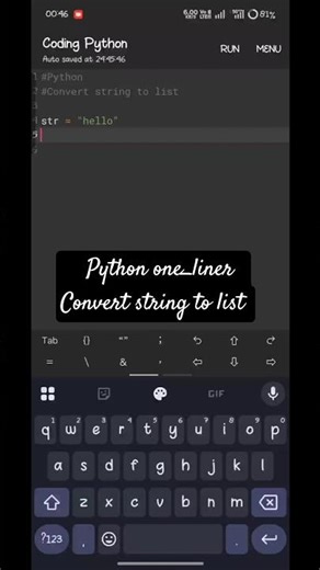 PYTHON | One liner | String to List #codewithme #coding #python #keepcoding #codeeveryday #lovecode