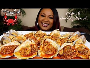 SEAFOOD MUKBANG , GREEN LIP MUSSELS , OYSTERS , THE JUICY CRAB SAUCE 먹방쇼シーフード