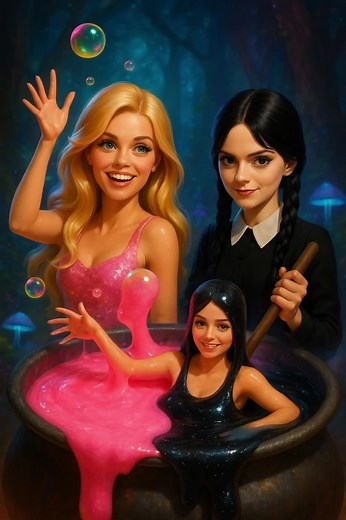 Barbie and Wednesday Cooking ASMR with Slime