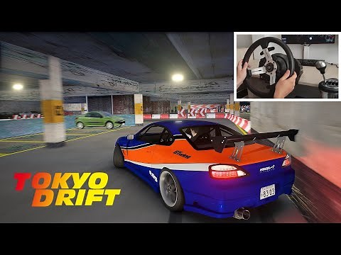 Drifting the Tokyo Drift Parking lot in Silvia S15 - Mona Lisa | Steering Wheel Gameplay