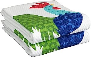 T-fal Textiles Double Sided Print Woven Cotton Kitchen Dish Towel Set, 2-pack, 16" x 26", Rooster Print