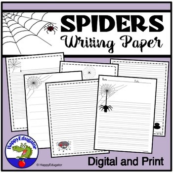 Spiders Writing Paper - Lined Paper - Spider Theme with Easel Activity