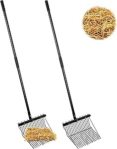 lukar 2 Sets Metal Manure Fork with Long Metal Handle, 18 Tines Manure Fork Head Horse Manure Rake, Heavy Duty Gardening Muck Rake for Picking Up Manure, Grass and Hay