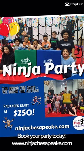 USA Ninja Challenge - Chesapeake on Instagram: "What is a Ninja Party? Your children and their friends will enjoy supervised access to exciting obstacle courses and engaging skill stations, all designed to enhance their strength, agility, and problem solving abilities. 🎉 Our instructors are there every step of the way to offer guidance, motivation, and encouragement, helping kids push their limits while having a blast! 🎉 Ninja parties are 1.5 hours long. The first hour of the party is spent in