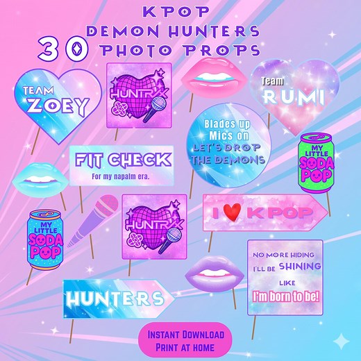 30 Printable Kpop Demon Hunters Props Party Decorations Huntrix Photo Booth Props Kpop Huntrix Saja Boys Decor Printable Instant Download - Etsy
