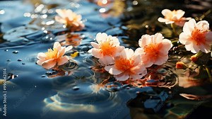 Blooming flowers float gracefully on tranquil water surfaces during a serene spring afternoon in nature