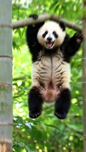 Funny Zori Climbing & Swinging on Bamboo | Cute Panda Acrobat Moments #panda #animals #cuteanimals