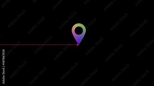 location icon animation on black background. GPS location pointer animated icon. Line arrow and location Animation.