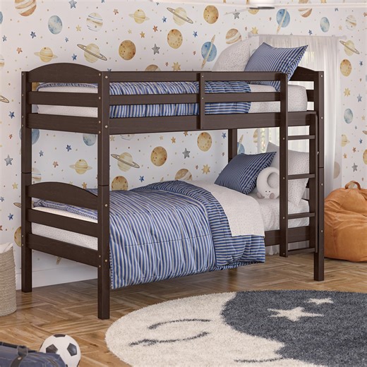 Better Homes & Gardens Leighton Solid Wood Twin-over-Twin Convertible Bunk Bed, Mocha