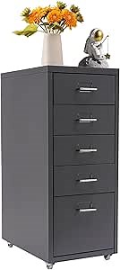 Storage Cabinet with 5 Drawers,File Storage Cabinet,Grey,Rectangular,11 * 16.1 * 27.1in,File Cabinet Rolling Storage,Office Cabinet with Drawers,Filing Cabinet for Living Room,Home Office