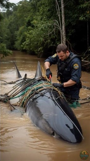 Rescue team helps a Shark to go back to the Ocean